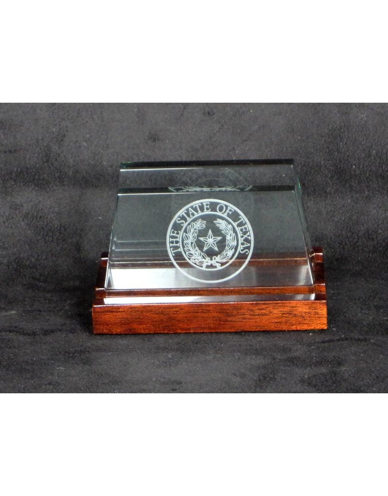 Business Card Holder - Jade Glass - Texas State Seal