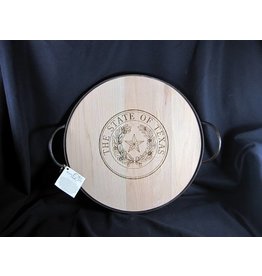 Texas Cutting Board - Texas State Seal - 18" Round Heavy Banded tray w/ handles