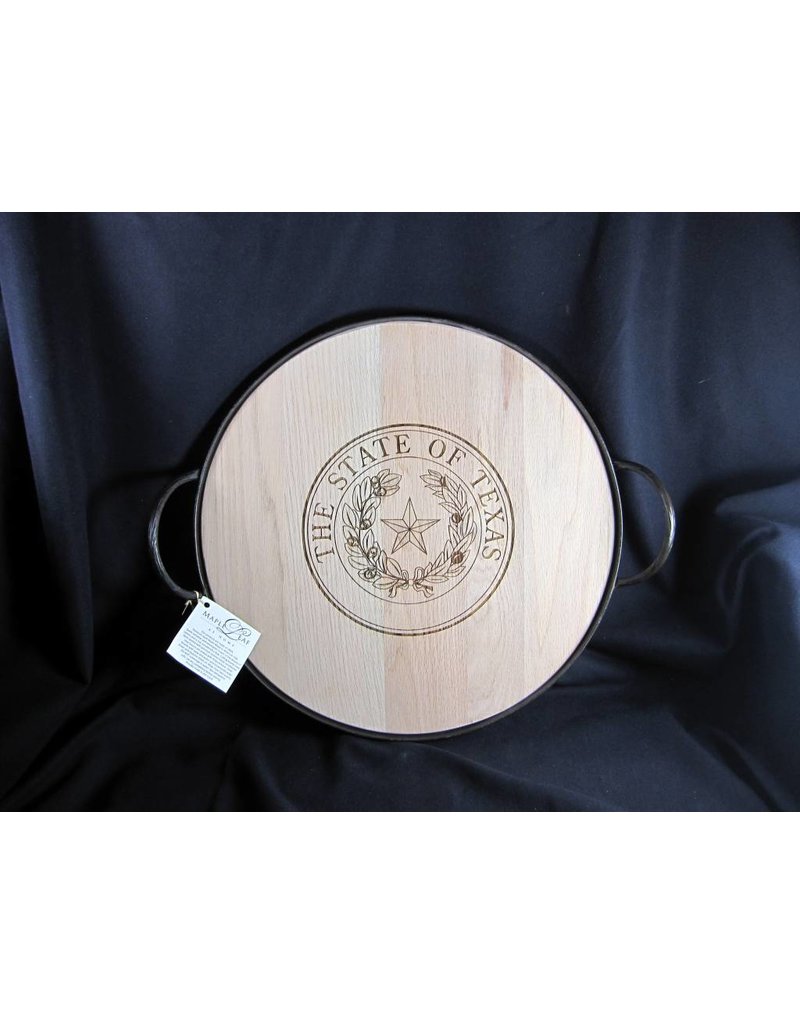 Texas Cutting Board - Texas State Seal - 18" Round Heavy Banded tray w/ handles