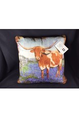 Texas Pillow - Longhorn with Bluebonnets