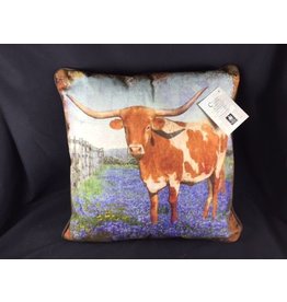 Texas Pillow - Longhorn with Bluebonnets