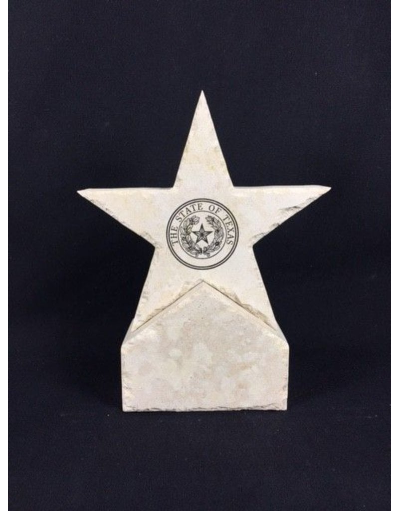 5 inch Limestone Star on Base w/ Texas State Seal