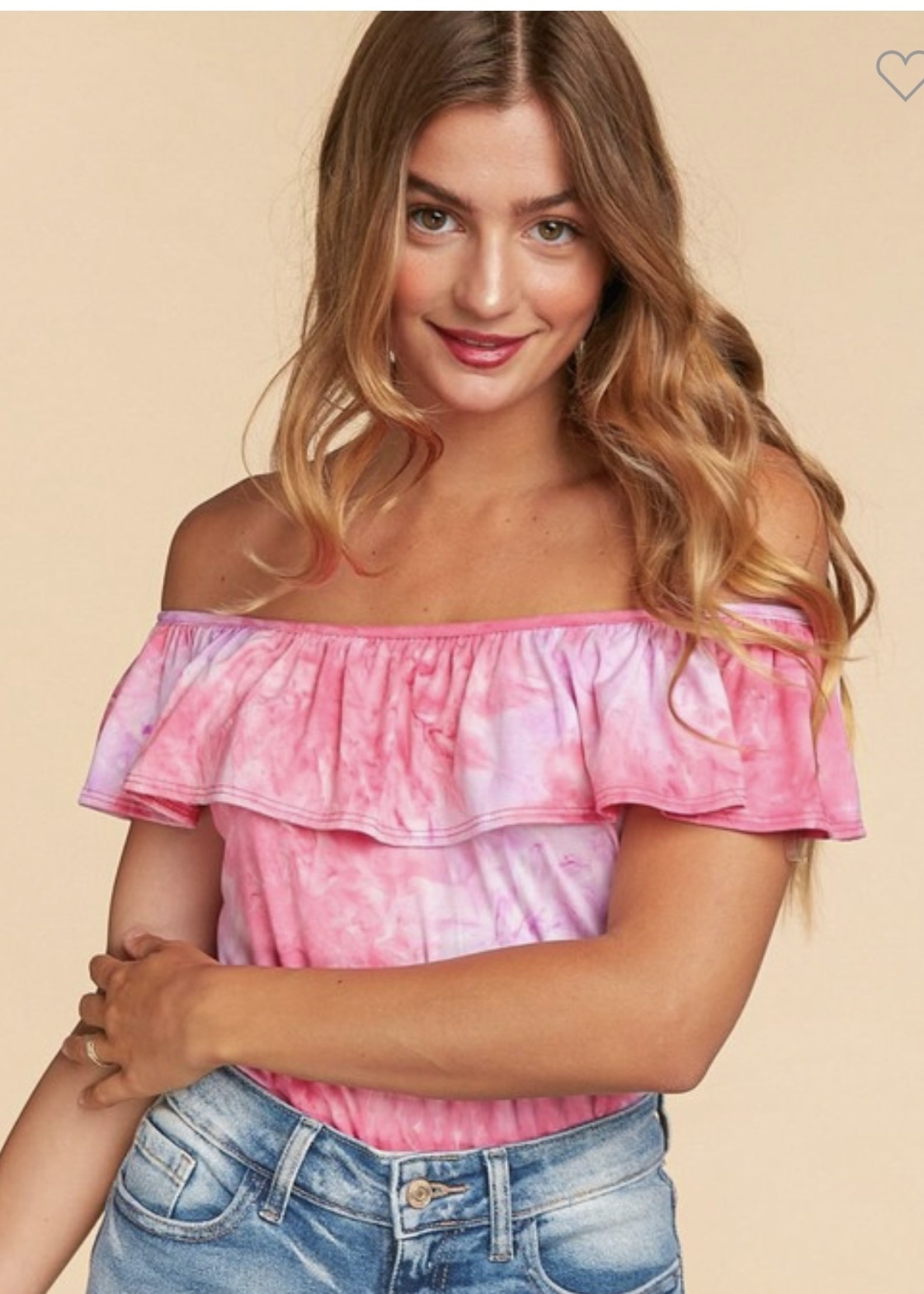 Haptics Fuchsia Off the Shoulder Tie Dye Top