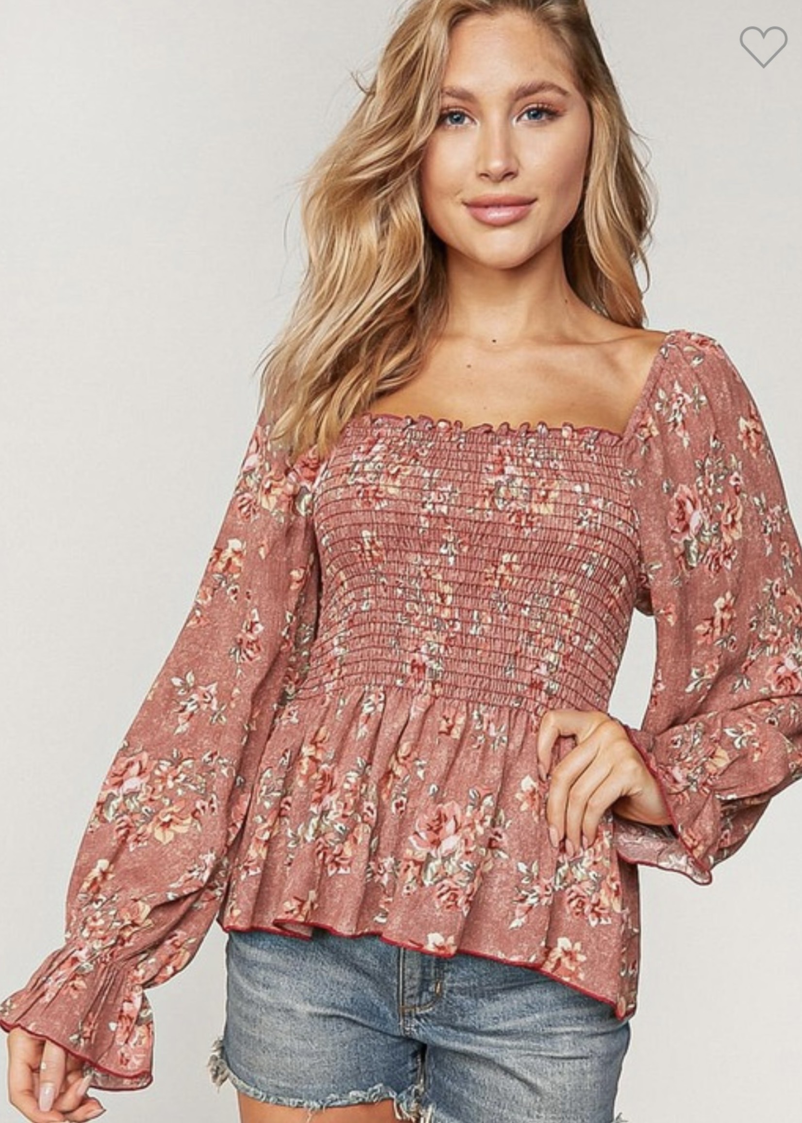 Sugarfox Mauve Smocked Floral Top