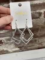Southern Seoul Matte Silver Double Diamond Drop Earrings