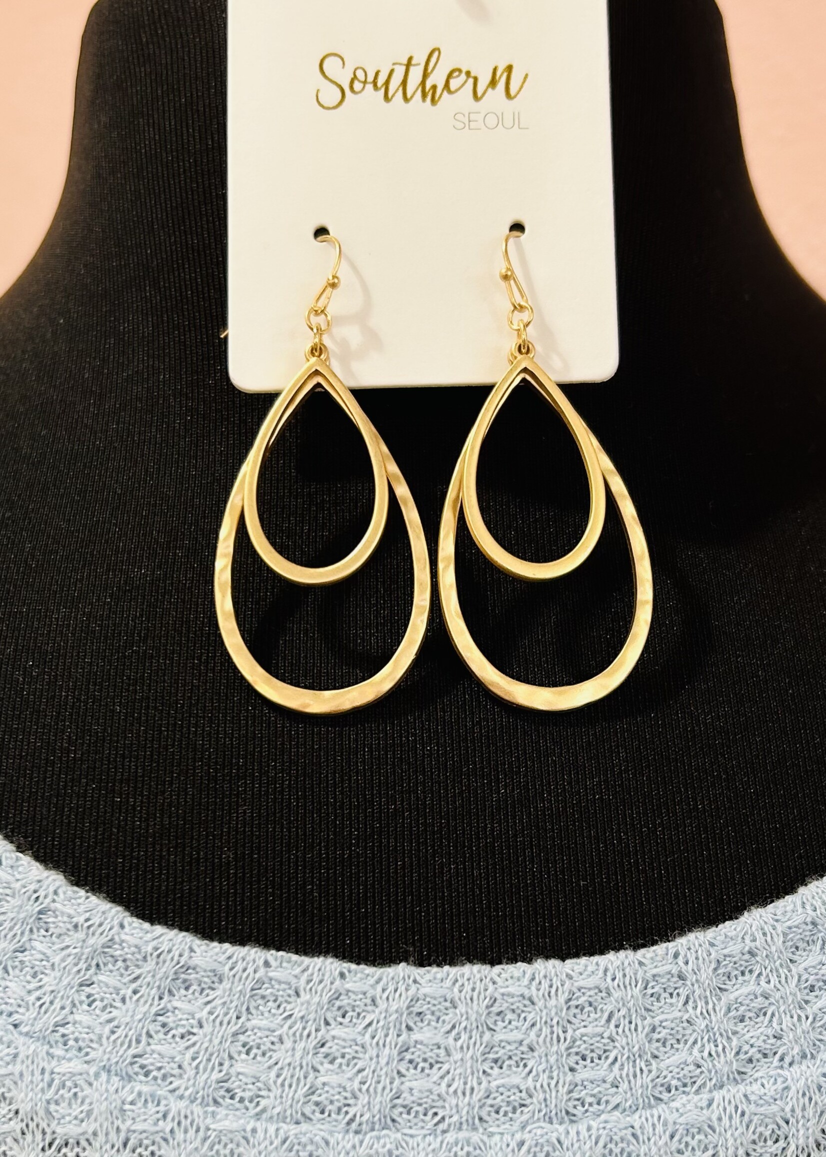 Southern Seoul Double Teardrop Earrings in Matte Gold