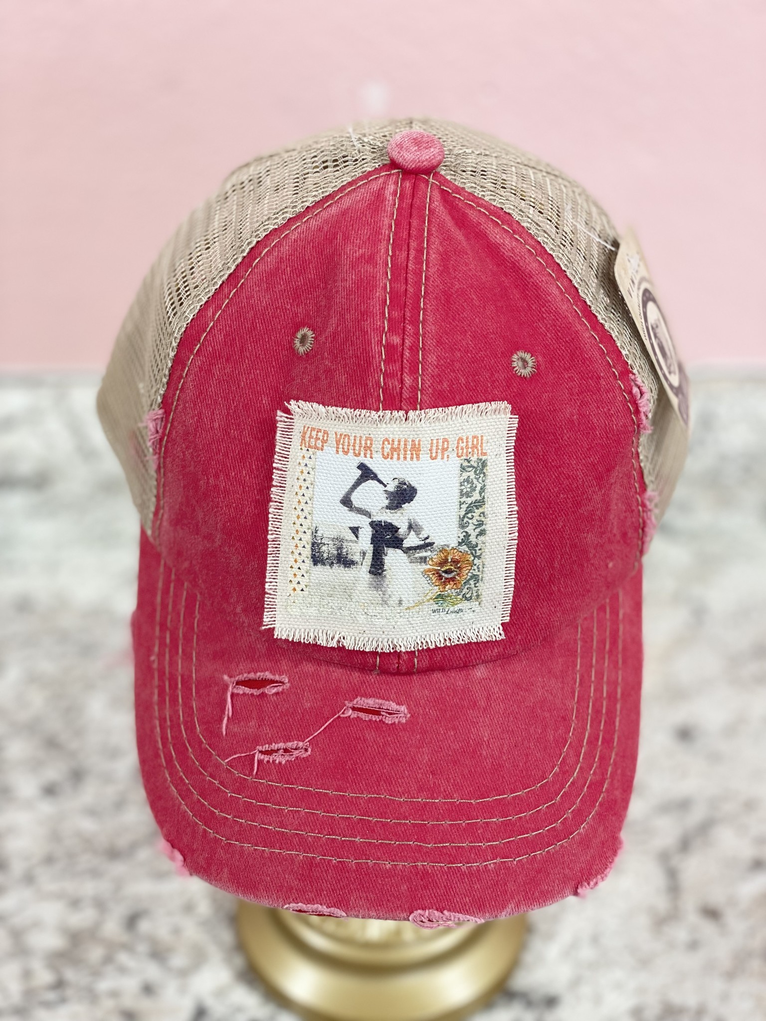 Keep Your Chin Up Hot Pink Trucker Hat Attic Salt Boutique