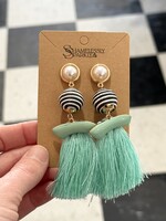 Shamelessly Sparkly Mint Tassel Drop Earrings