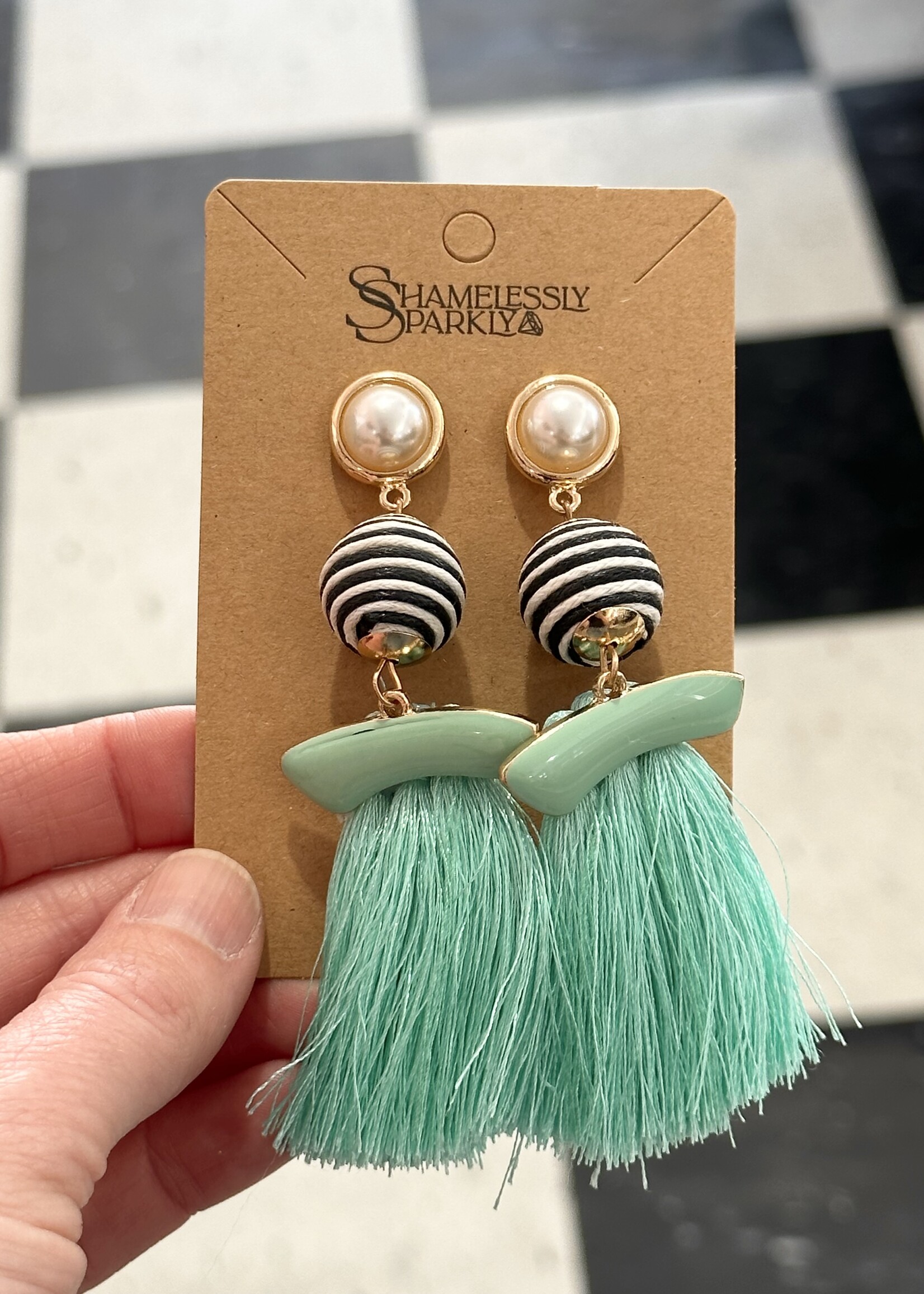 Shamelessly Sparkly Mint Tassel Drop Earrings