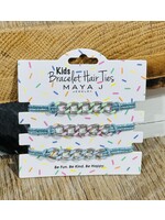 Blue/Multi Silver Kids Bracelet Hair Tie Set