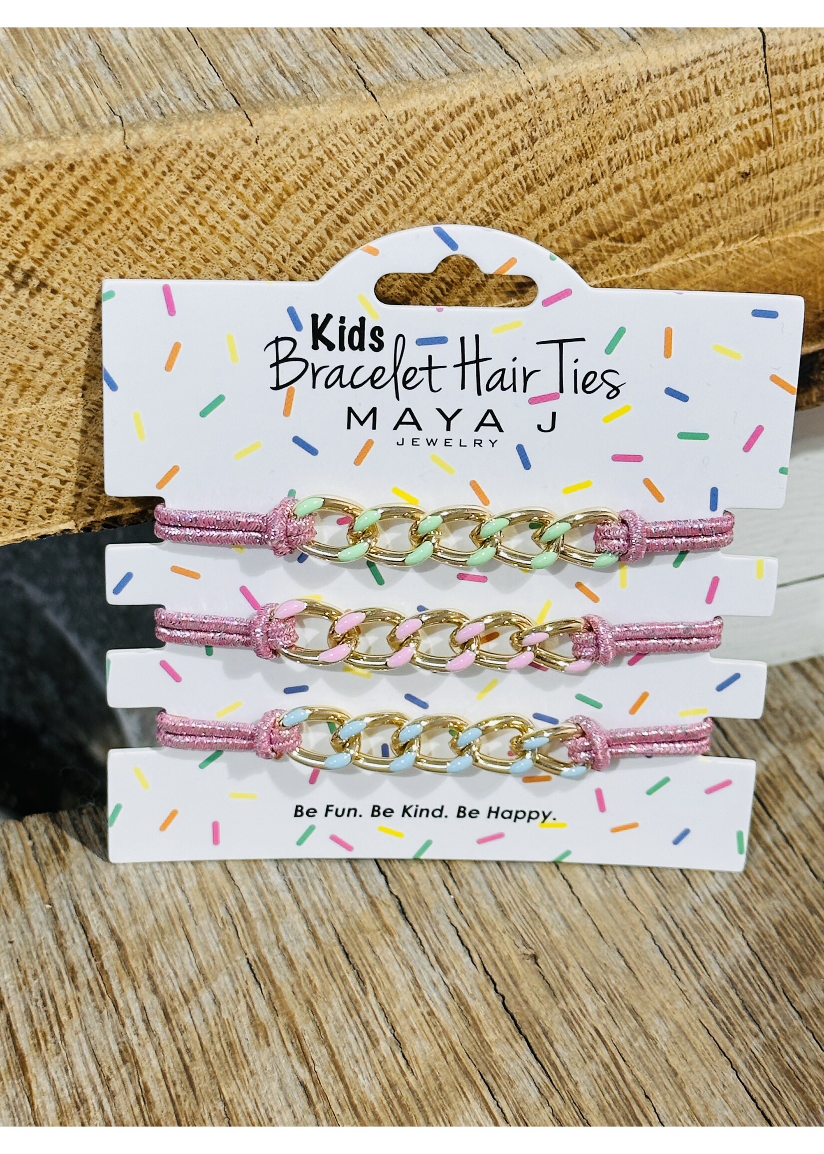 Pink/Multi Gold Kids Hair Tie Bracelet Set