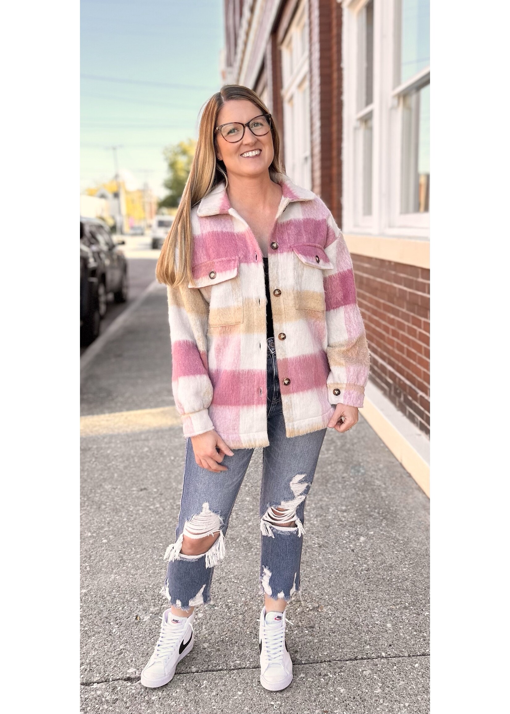 Pink/Taupe Plaid Shacket