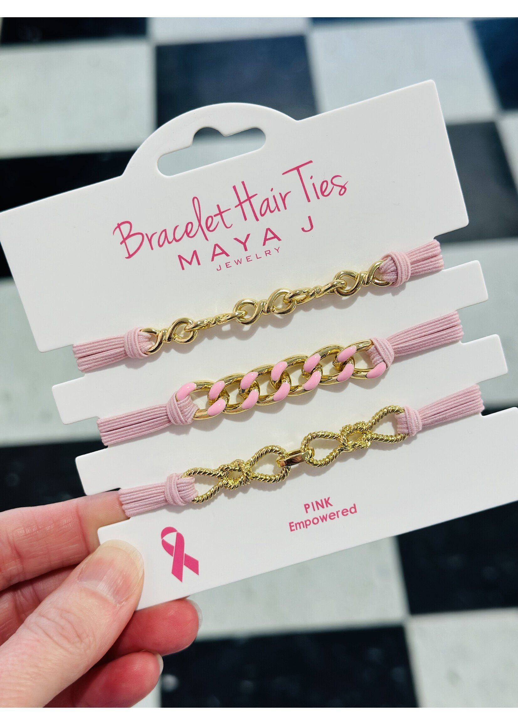 Maya J Bracelet Hair Ties-Pink/Gold
