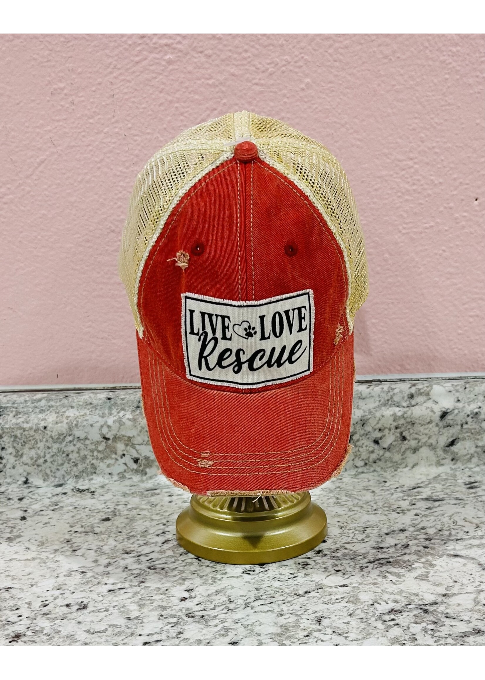 Vintage Life Live Love Rescue Distressed Trucker Hat