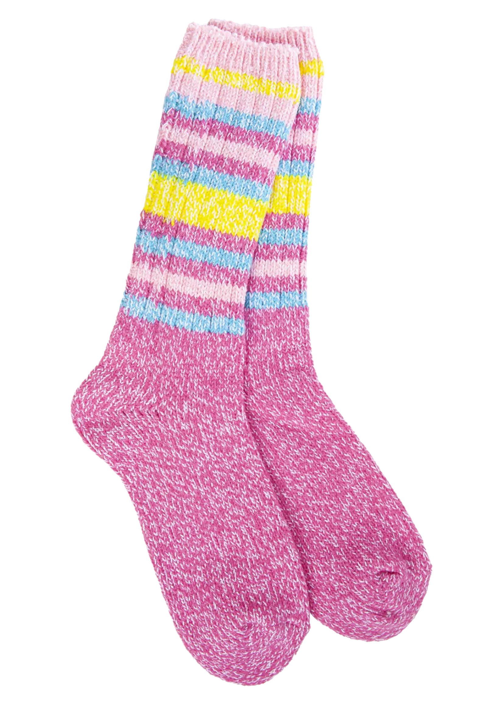 World's Softest Socks Ragg Crew Socks-Rose Stripe