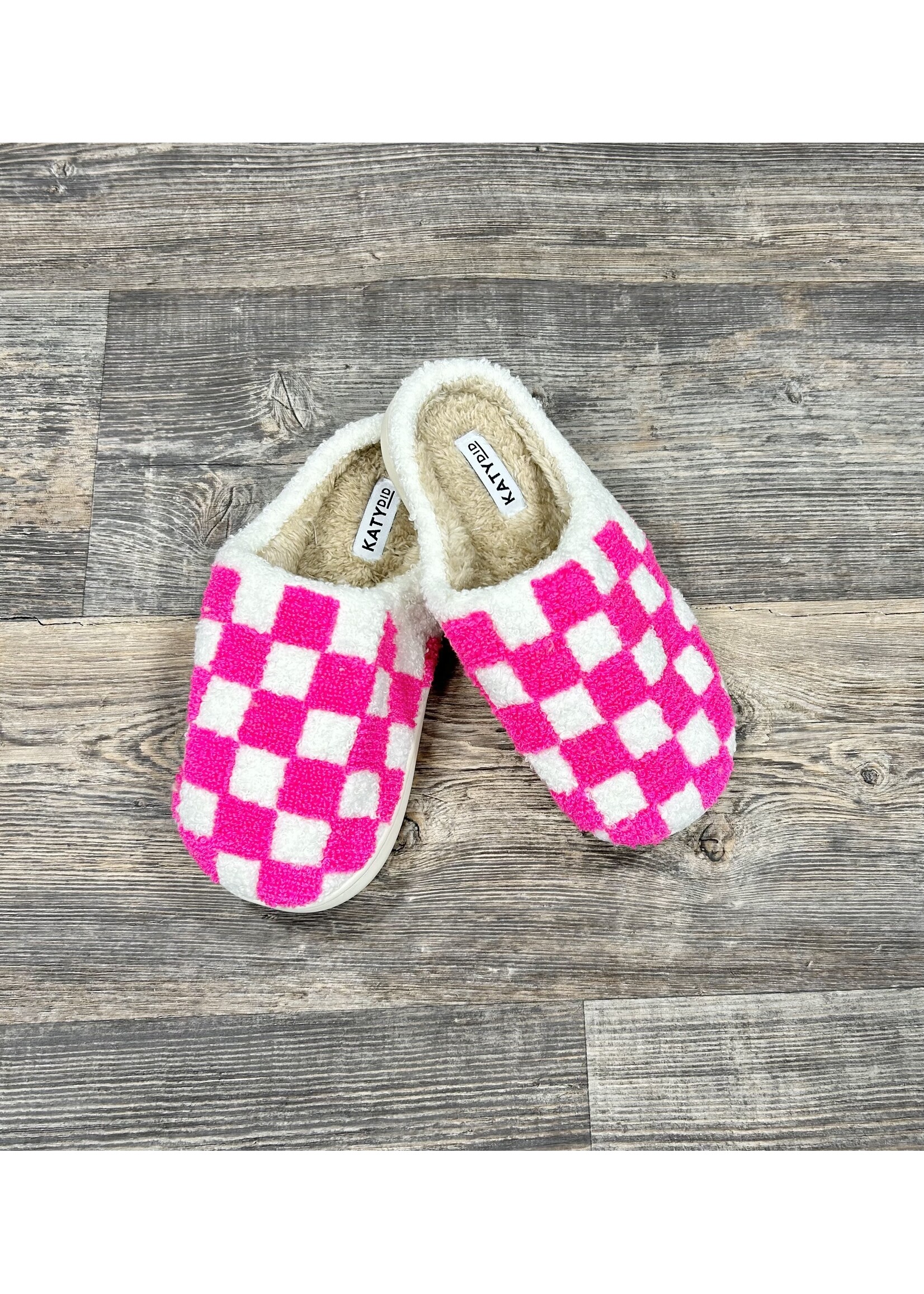 Pink Check House Slippers
