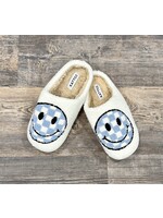 Blue Check Smiley House Slippers