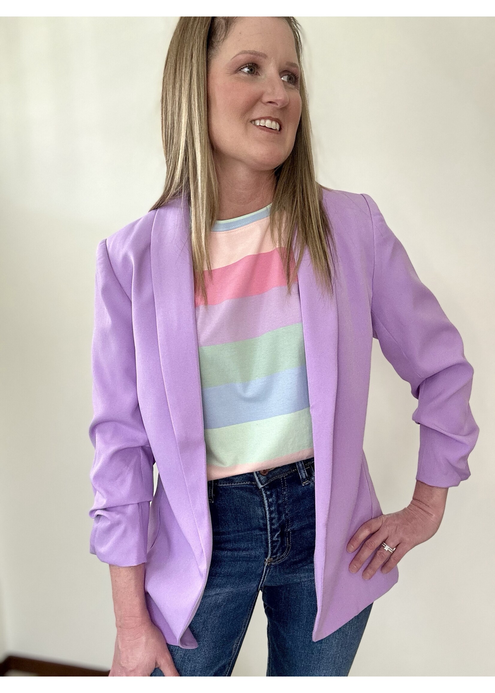 Lavender Blazer with Rusched Sleeves