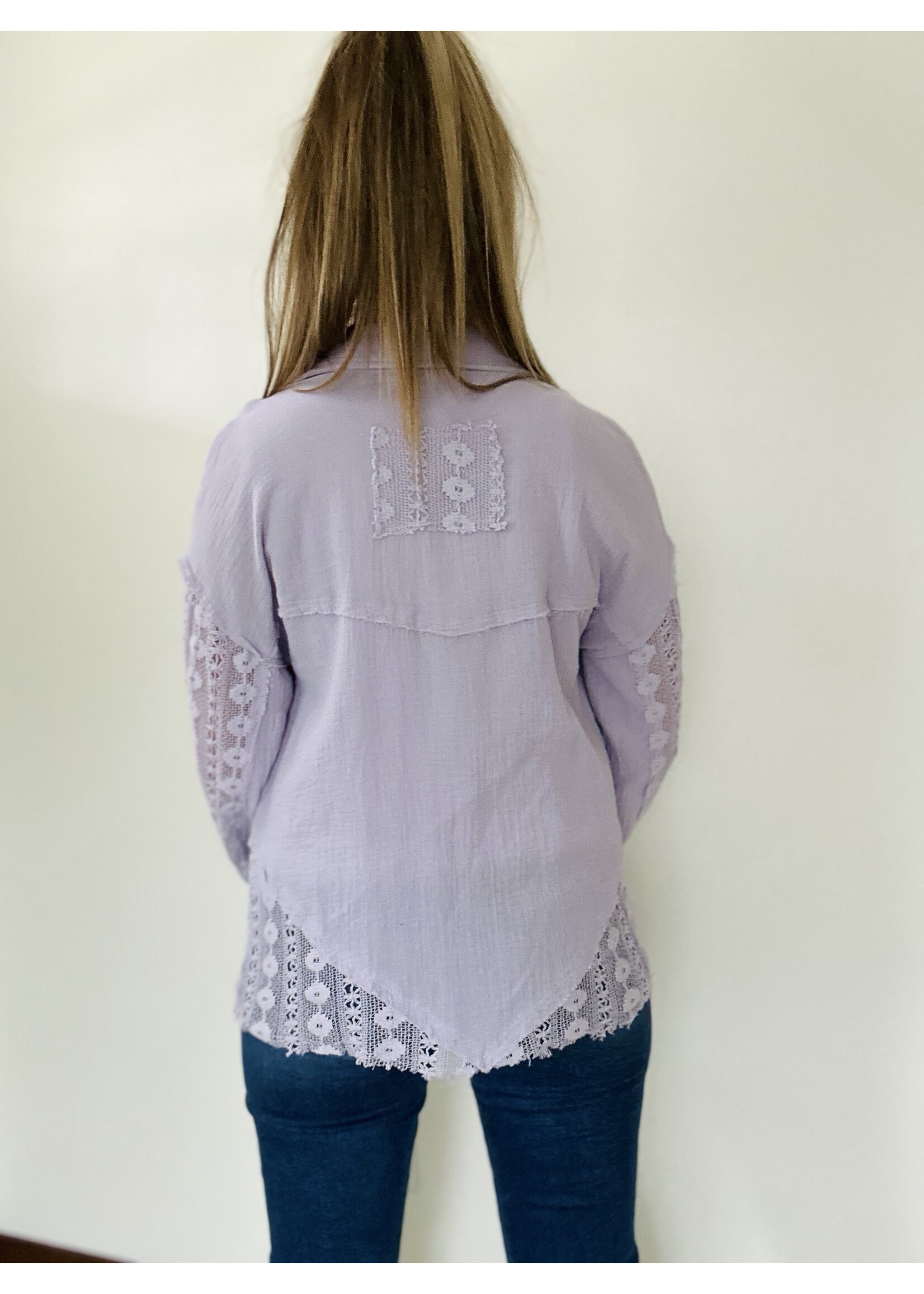 The Adara Gauze Button Up in Lilac