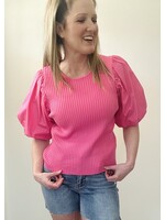 Fuchsia Sweater Top with Bubble Sleeves