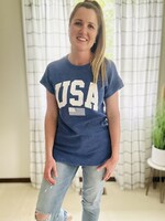 Ribbed USA Top in Blue