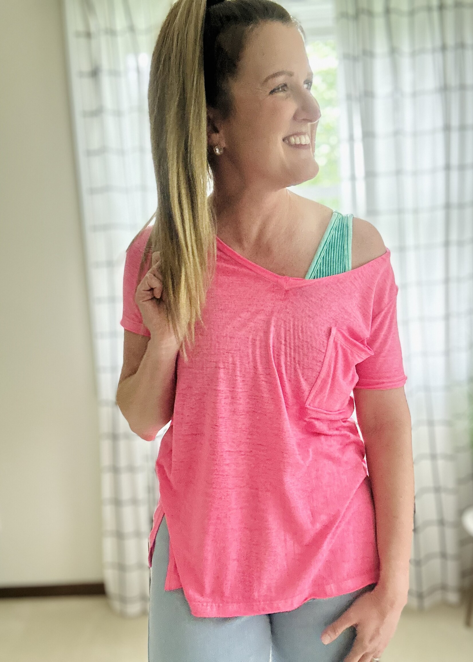 Fuchsia Burnout Top
