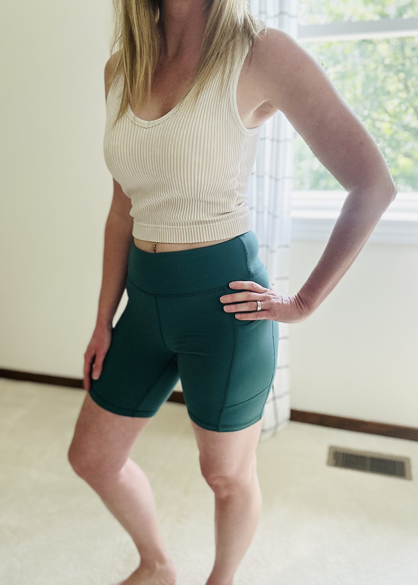 Butter Soft Pocket Biker Shorts in Everglade Green