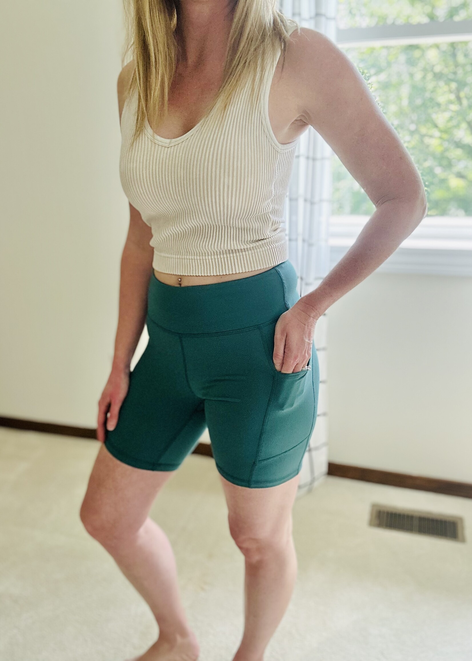 Butter Soft Pocket Biker Shorts in Everglade Green