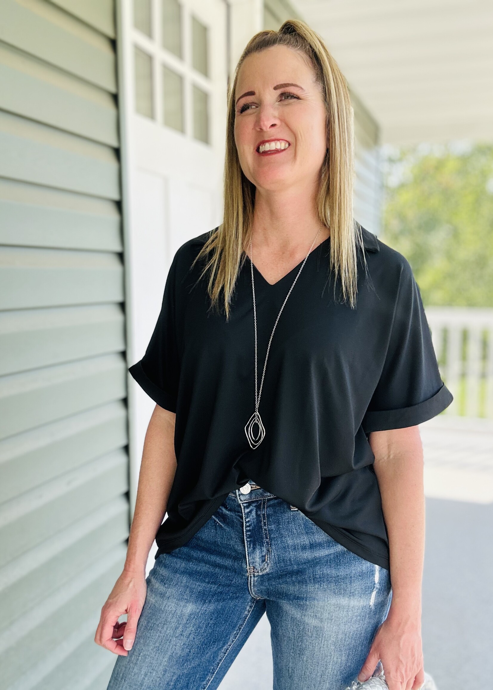 The Cara Collared Top in Black