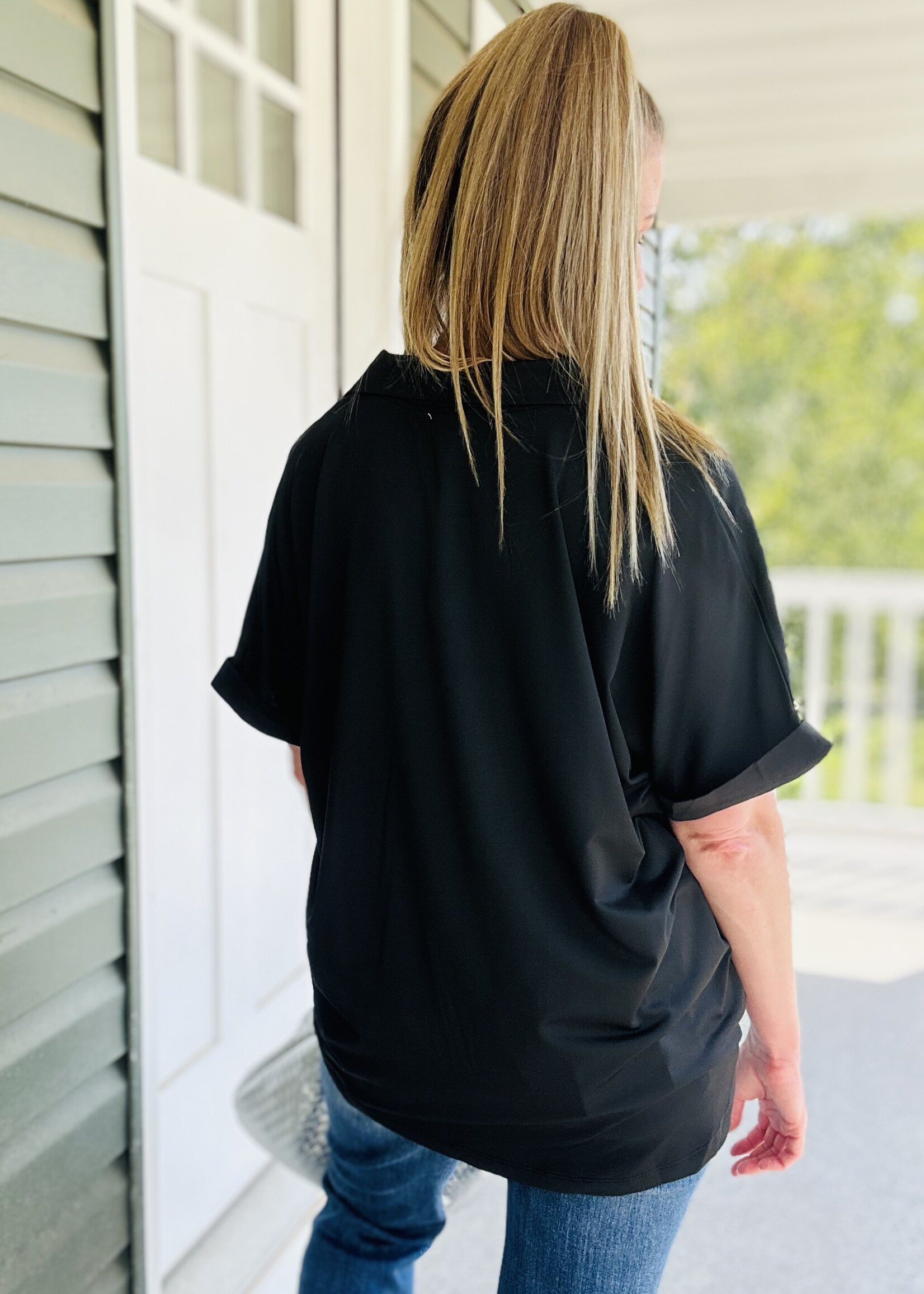 The Cara Collared Top in Black