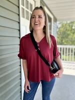 The Cara Collared Top in Wine