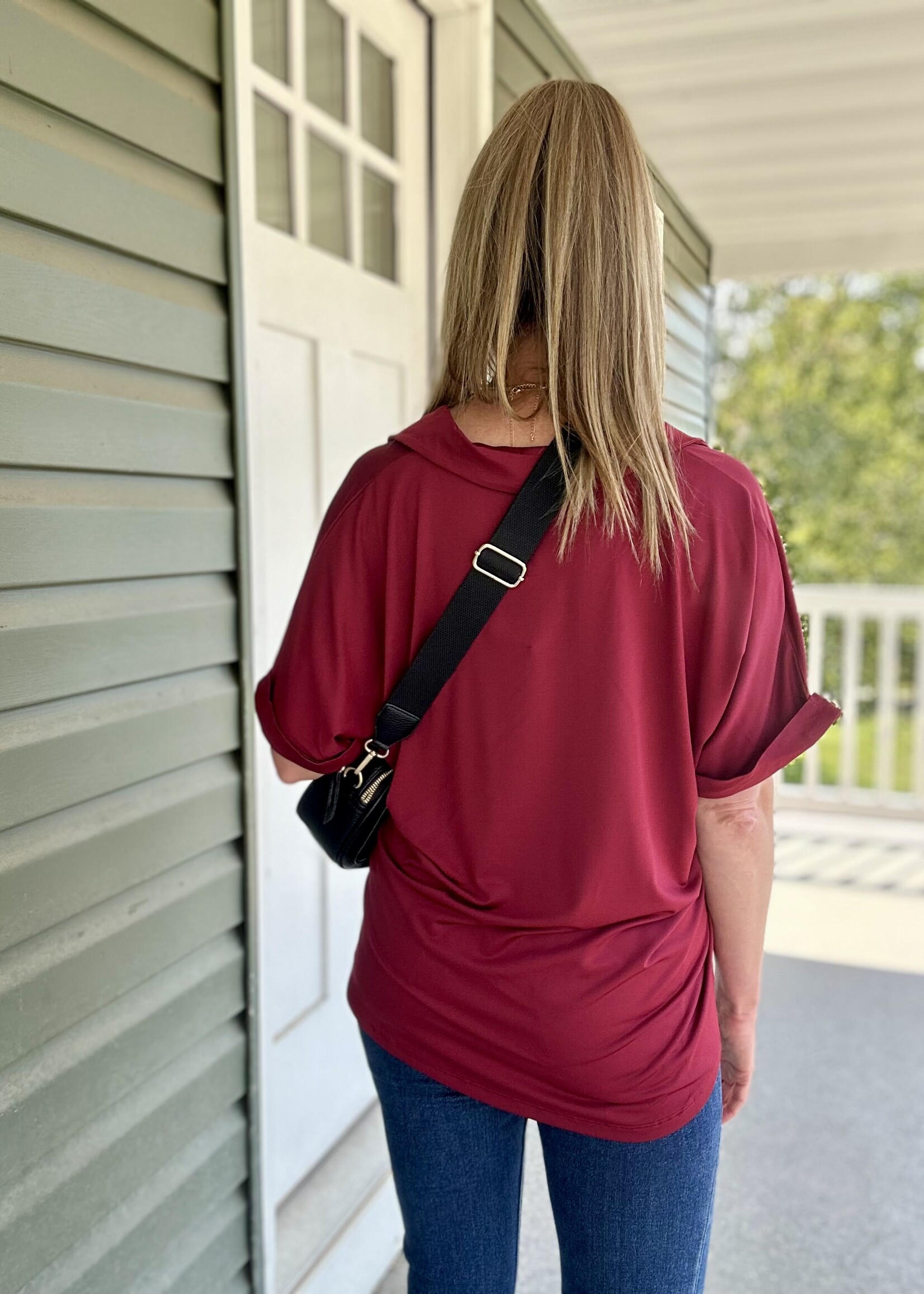 The Cara Collared Top in Wine