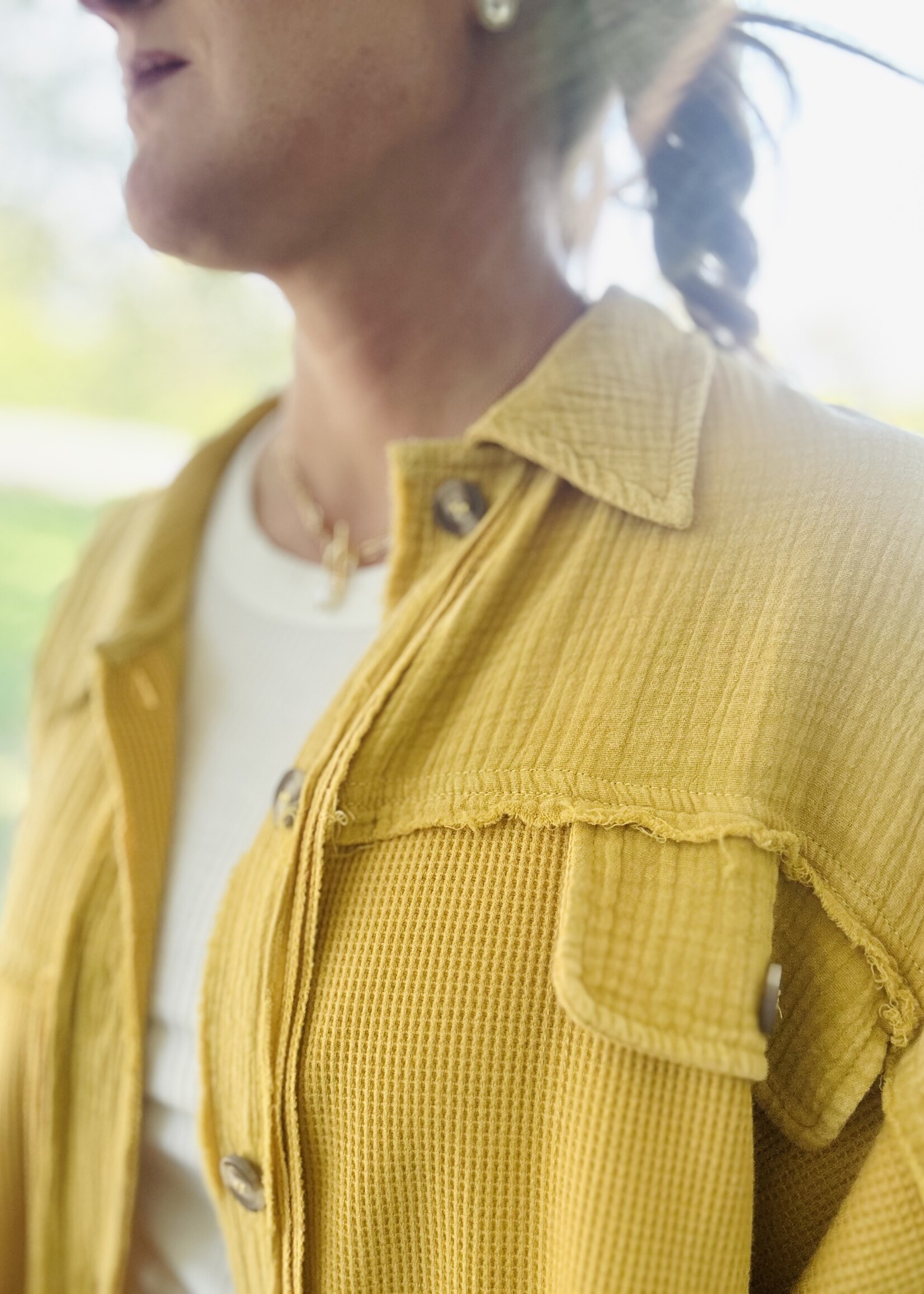 Mustard Baby Waffle Button Up