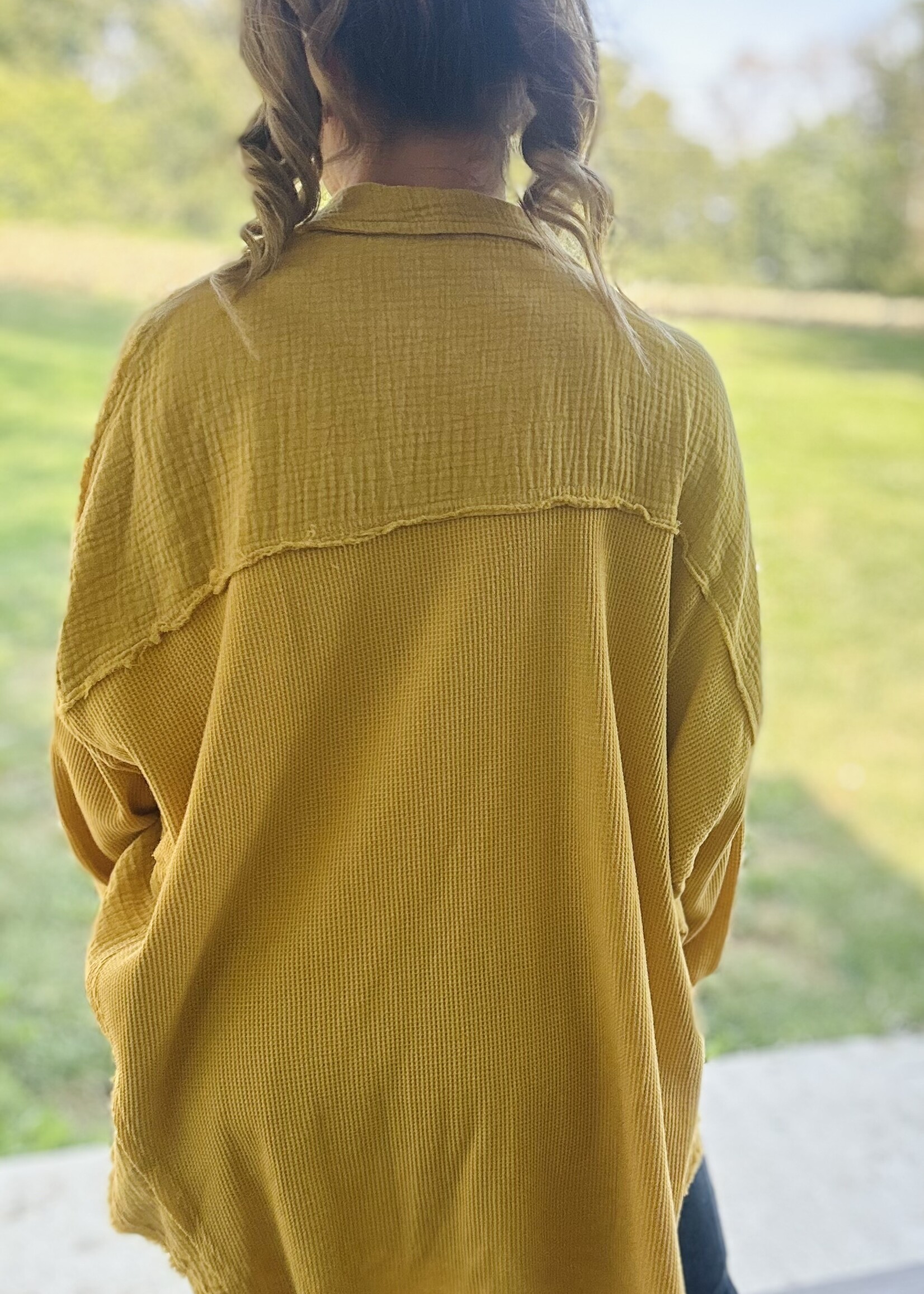 Mustard Baby Waffle Button Up