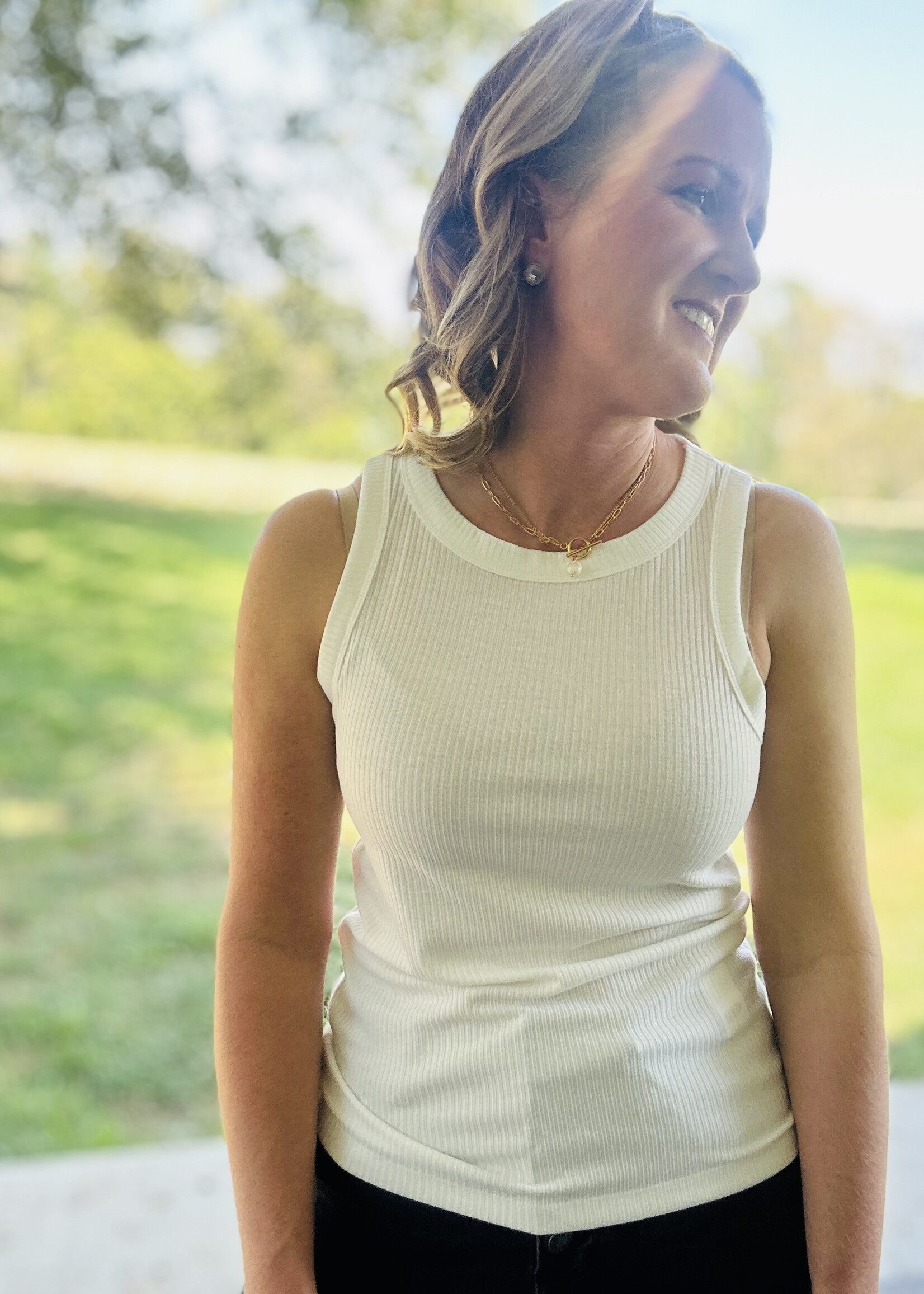 Zenana Basic Ribbed Tank in Beige