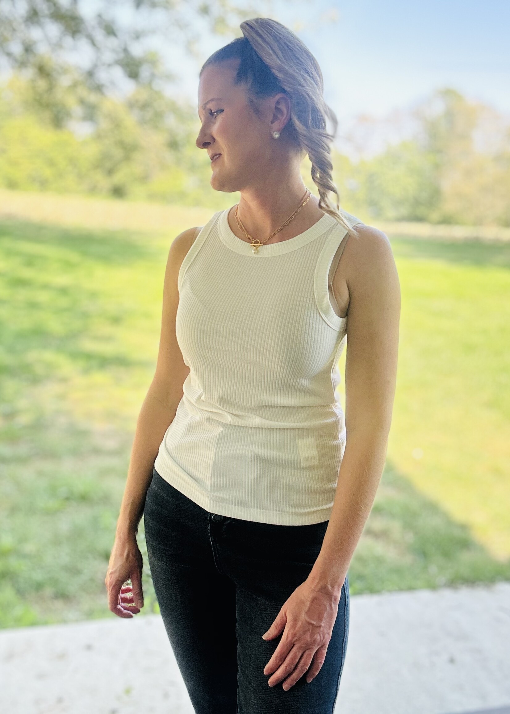 Zenana Basic Ribbed Tank in Beige