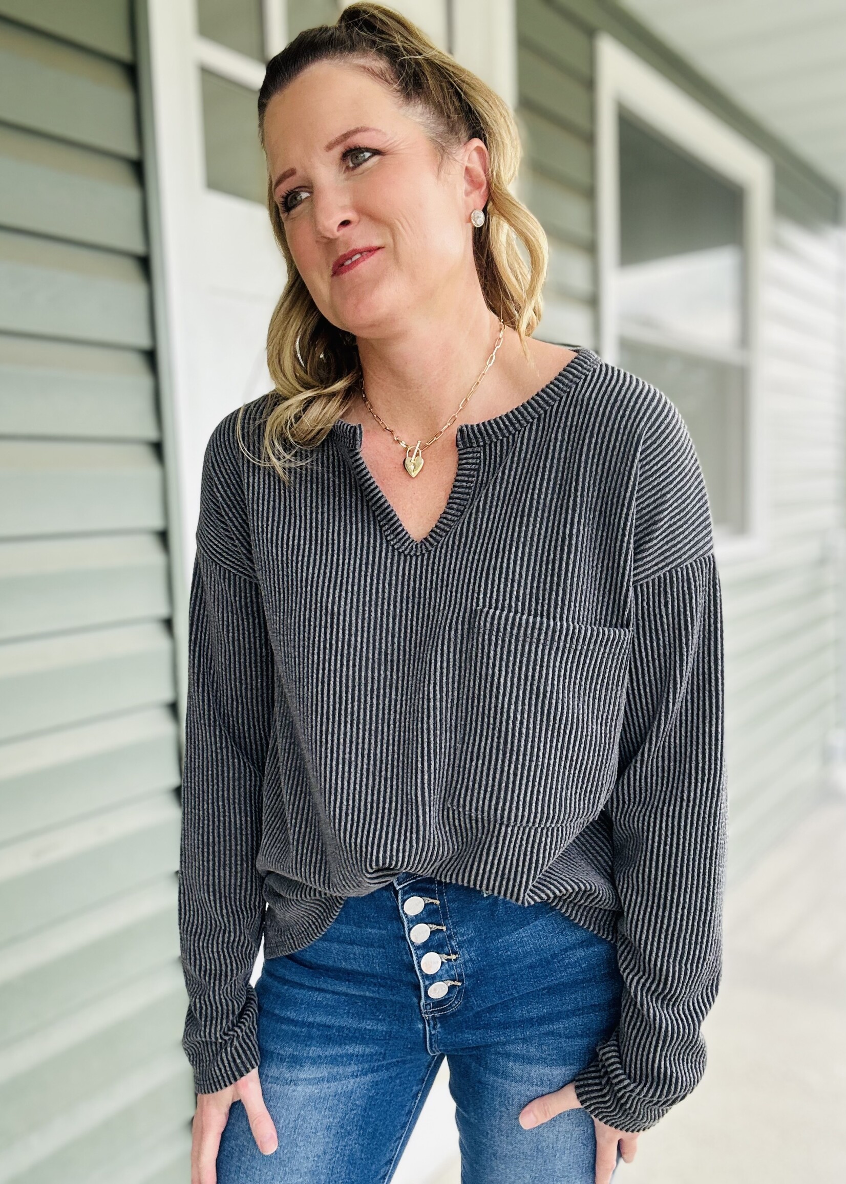 Everyday Easy Ribbed Top in Charcoal