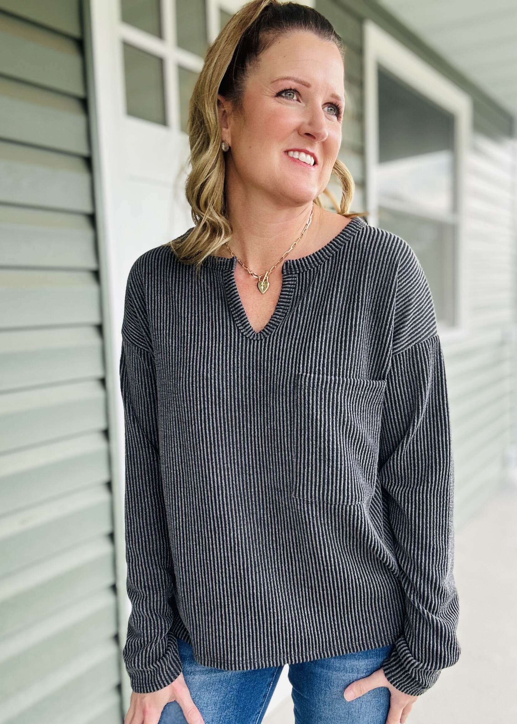 Everyday Easy Ribbed Top in Charcoal