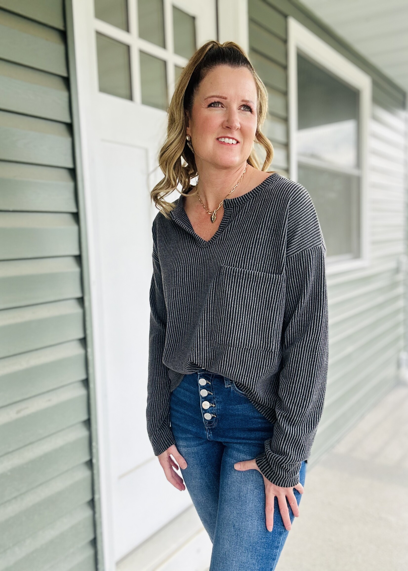 Everyday Easy Ribbed Top in Charcoal