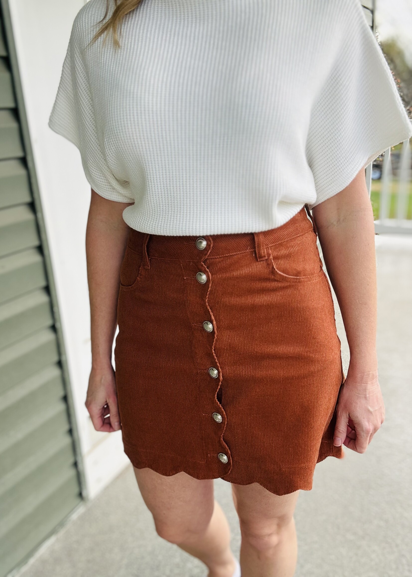 Rust Scalloped Corduroy Skirt