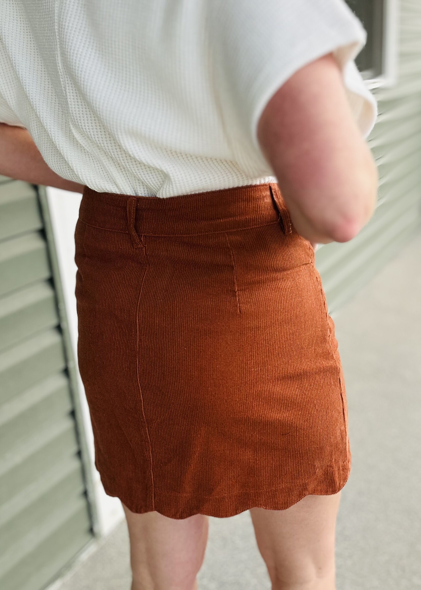 Rust Scalloped Corduroy Skirt