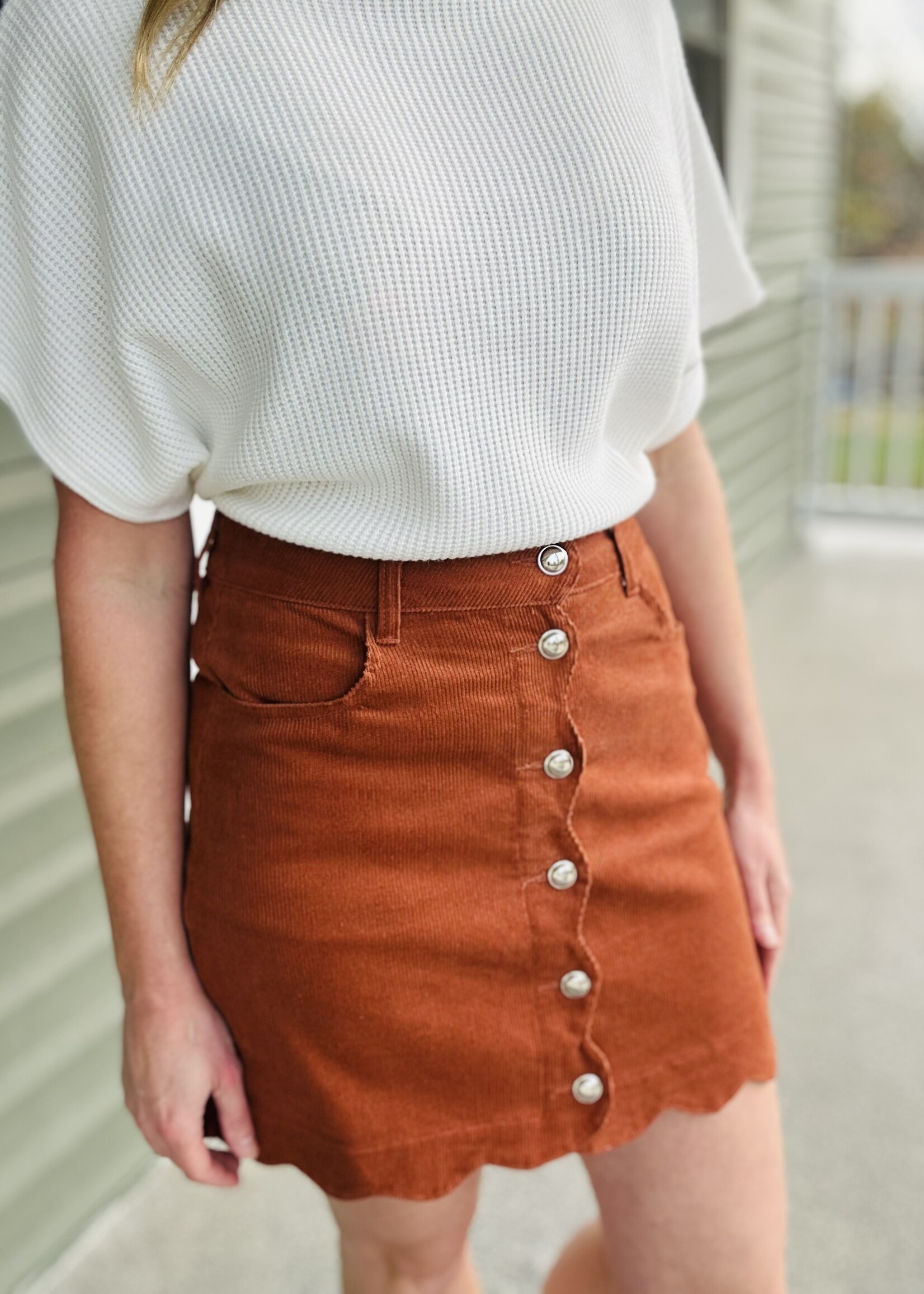 Rust Scalloped Corduroy Skirt
