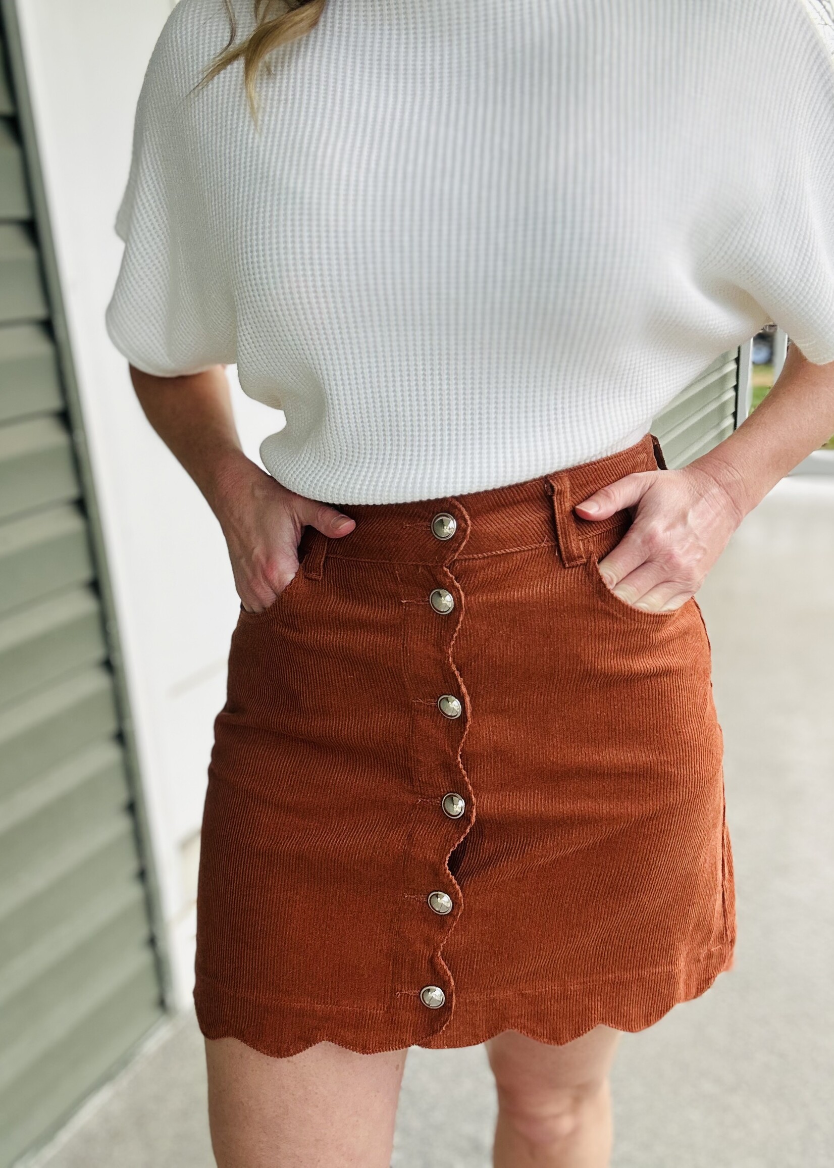 Rust Scalloped Corduroy Skirt