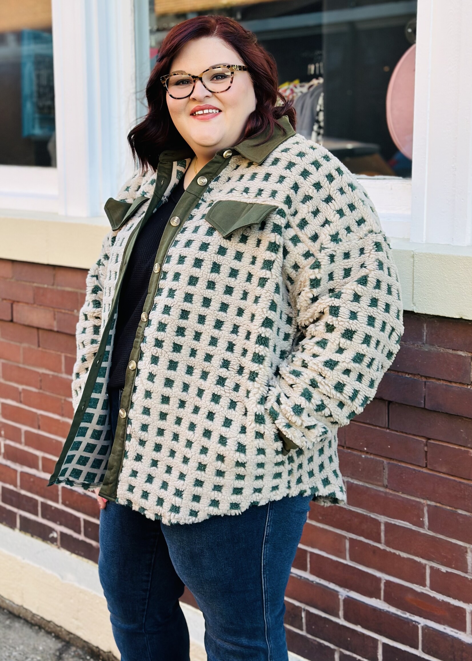Haptics Sherpa Checkered Shacket