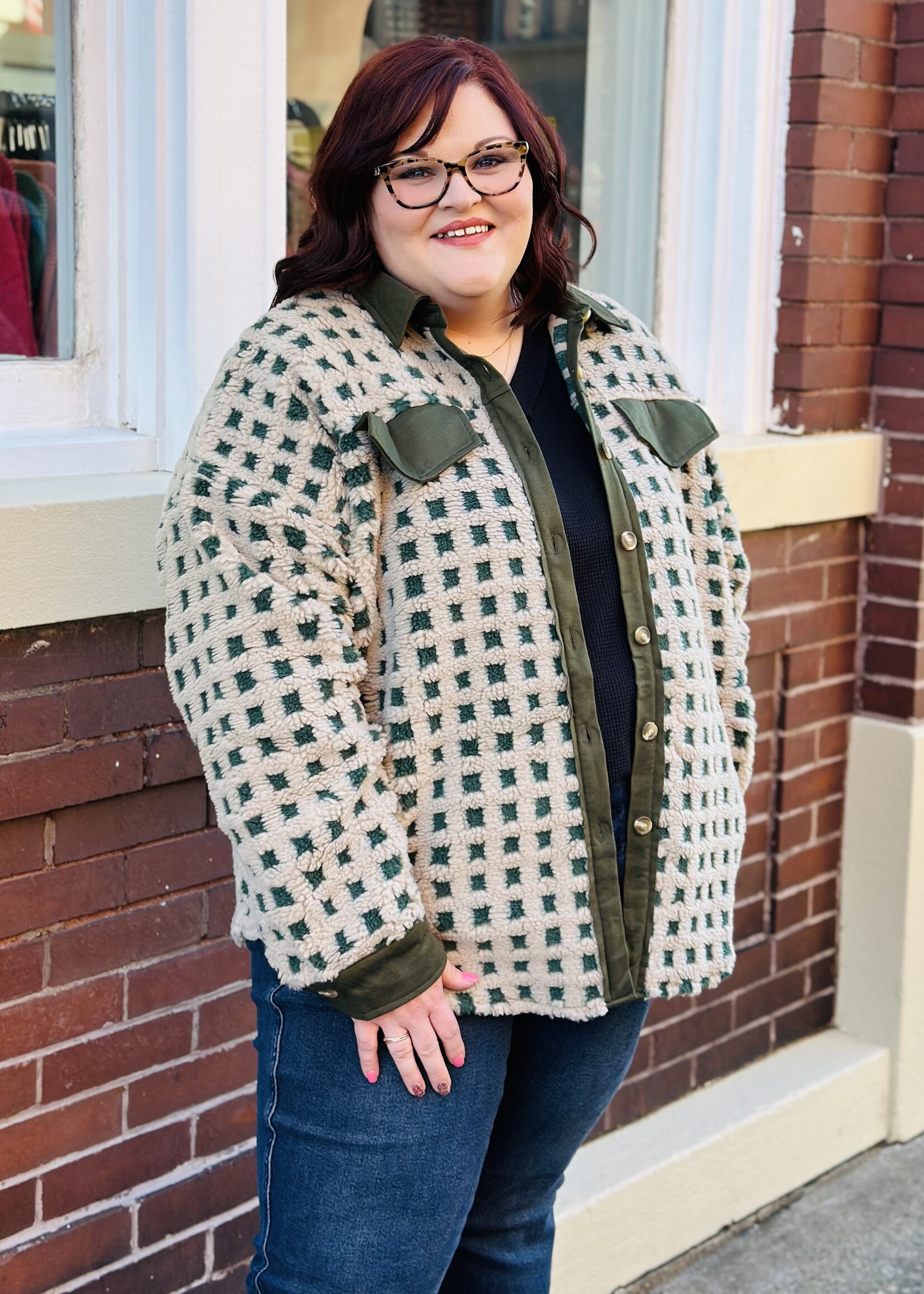 Haptics Sherpa Checkered Shacket