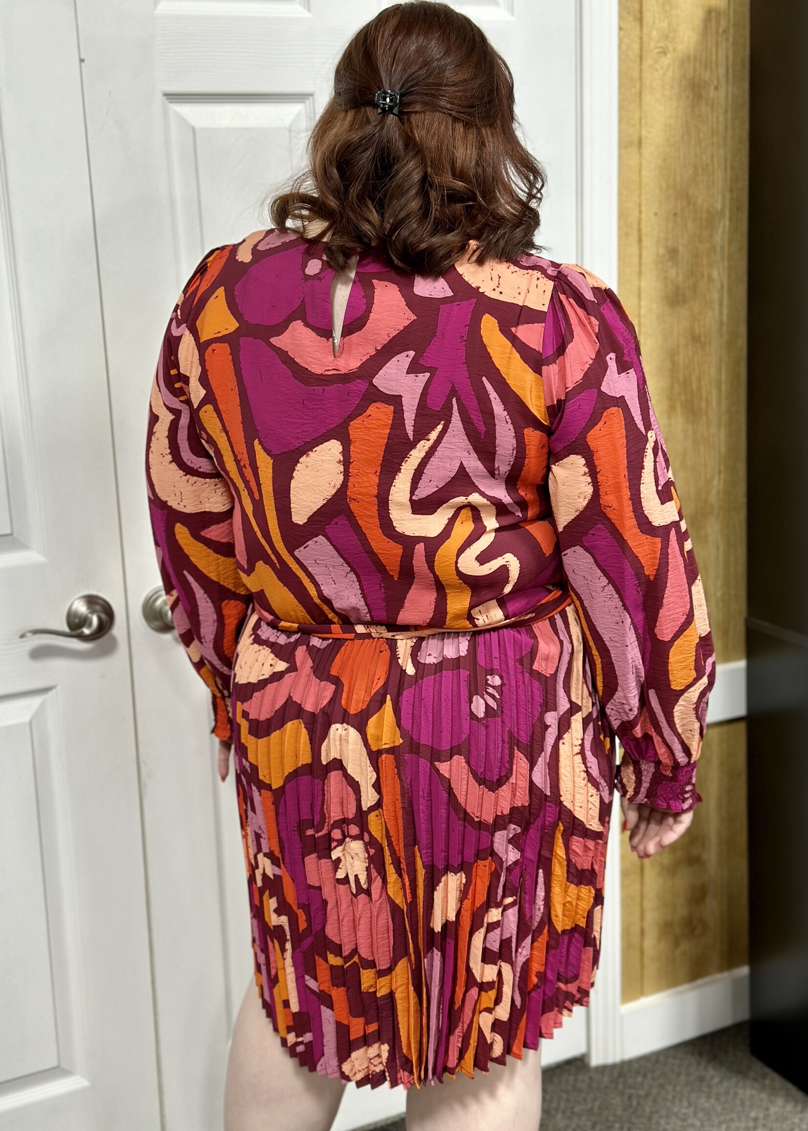 Magenta Geo Pleated Mini Dress