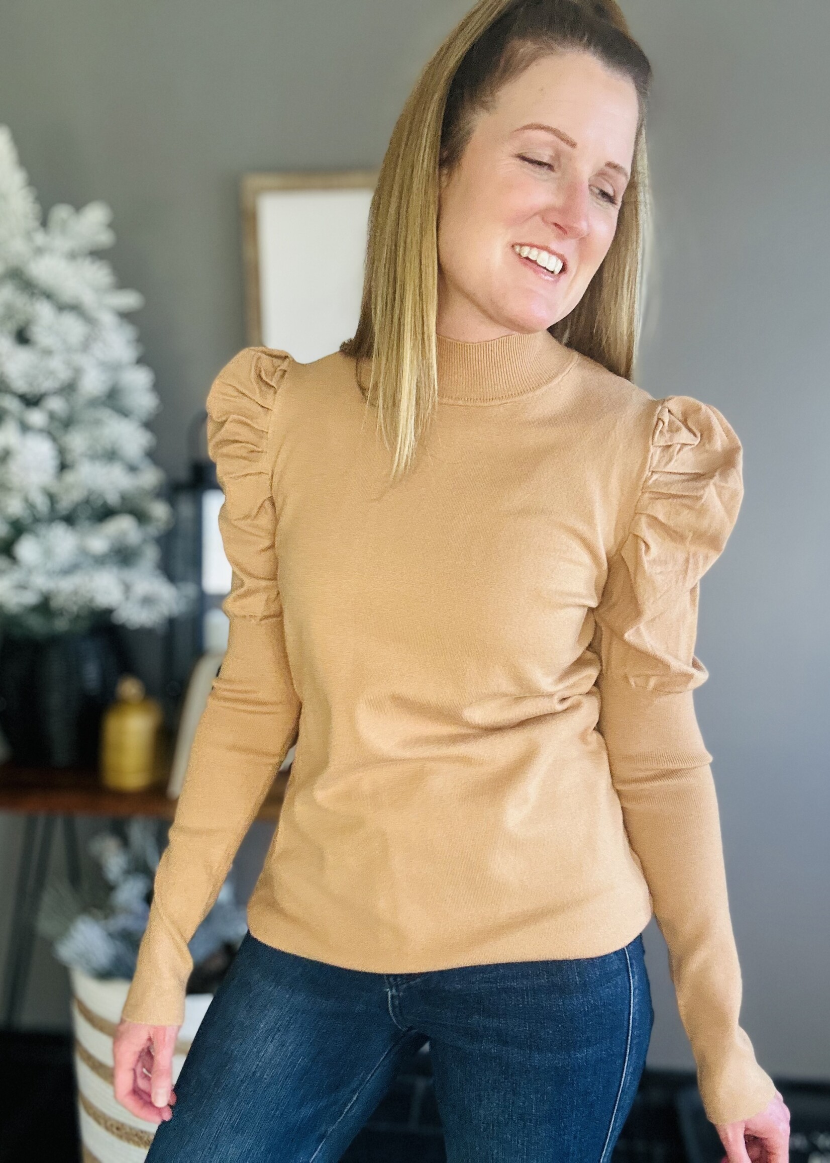 Office Hours Sweater Top in Camel
