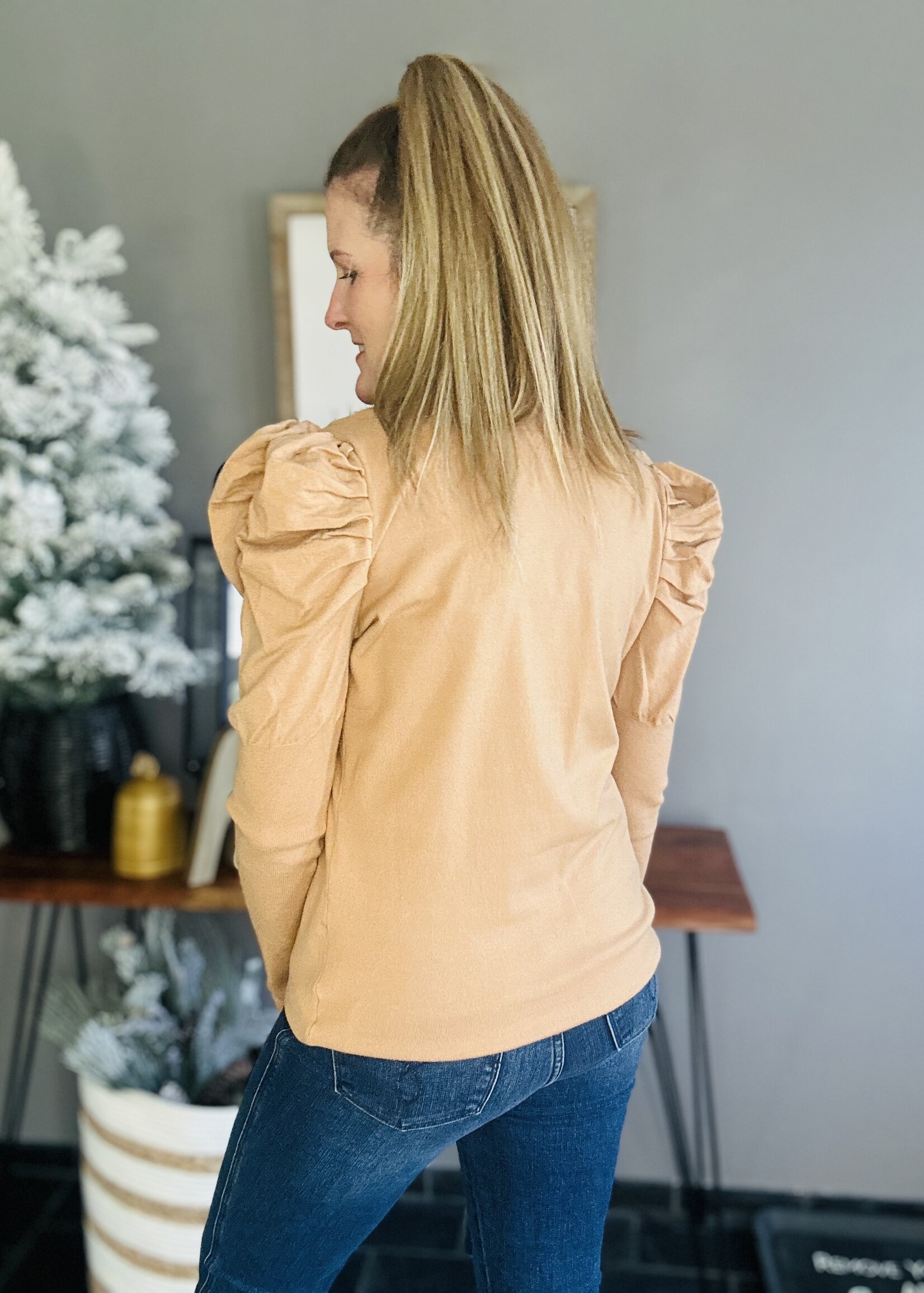 Office Hours Sweater Top in Camel