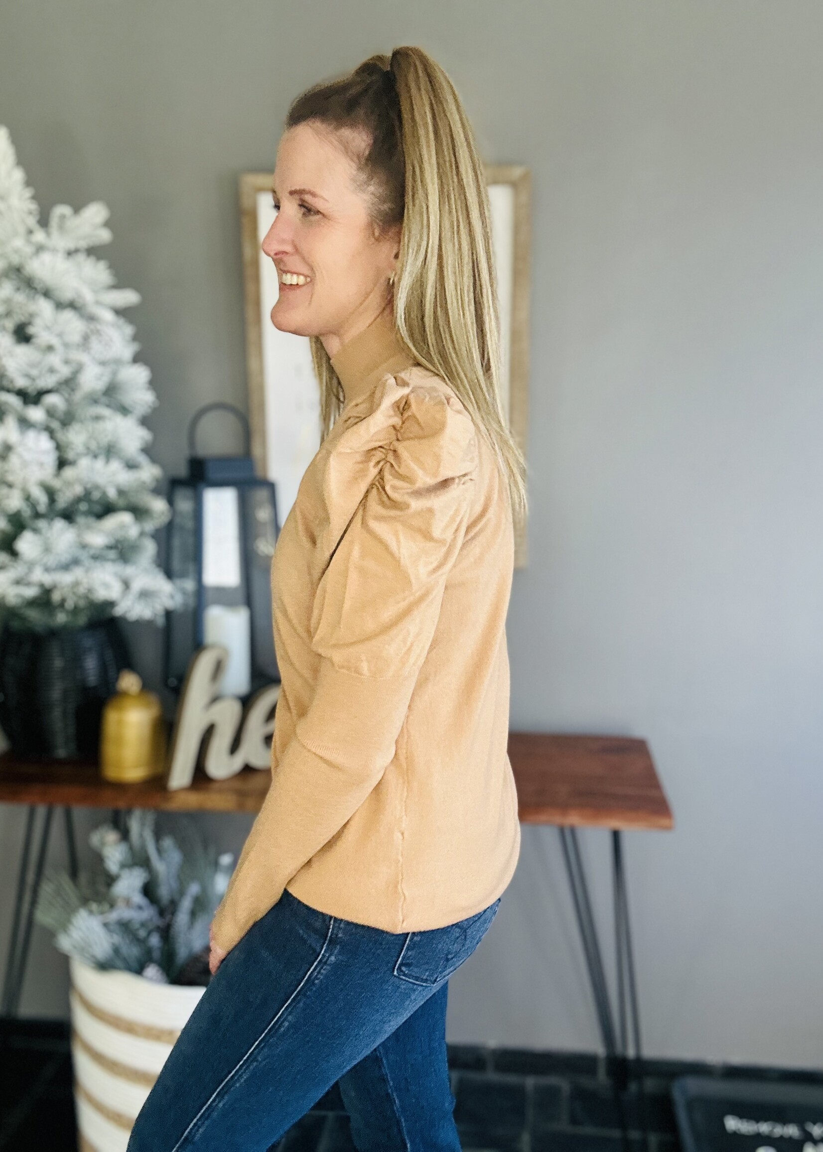 Office Hours Sweater Top in Camel