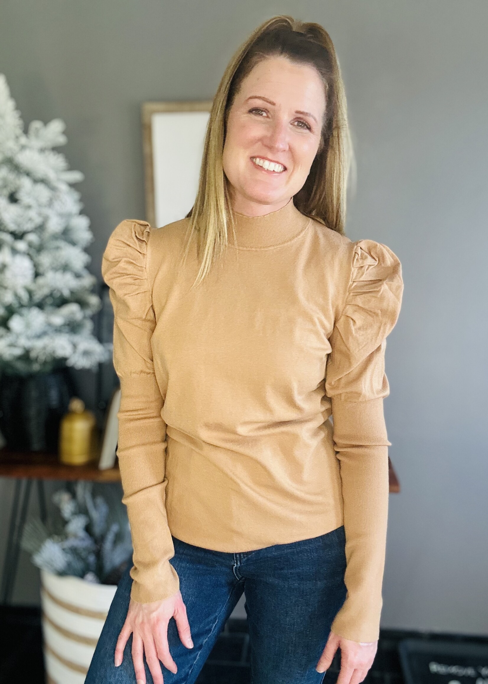 Office Hours Sweater Top in Camel